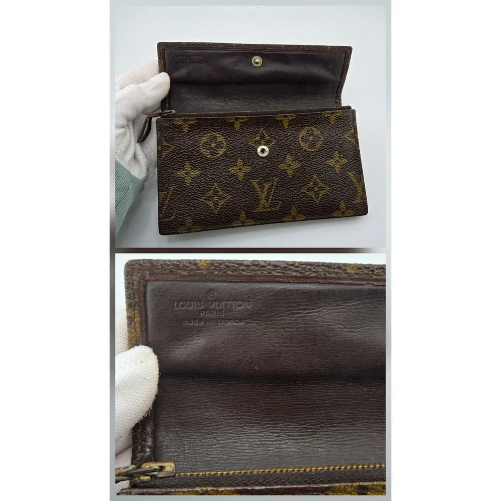 Louis Vuitton Vintage Monogram Pochette Twin Brown Canvas Clutch Wallet